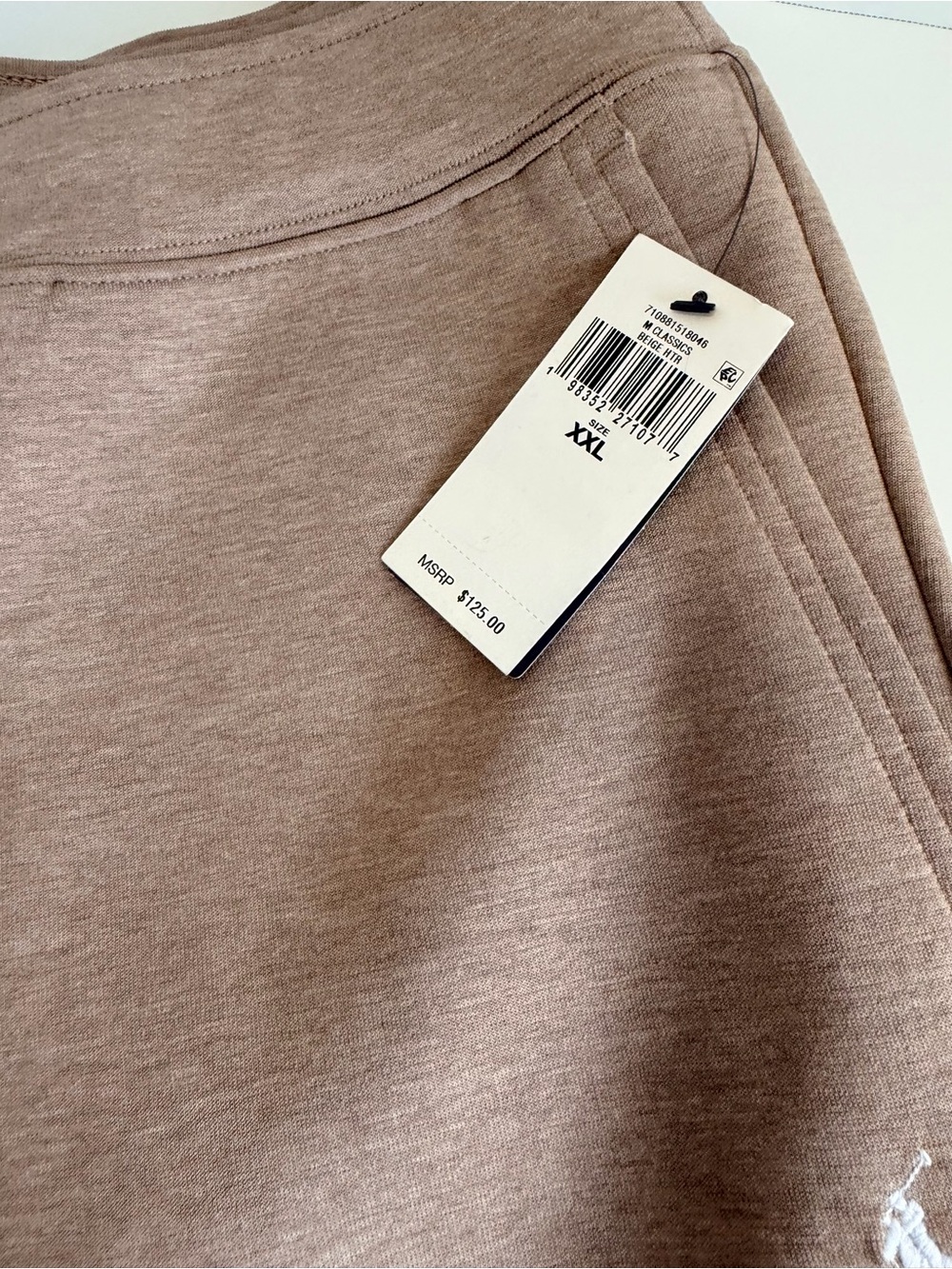Ralph Lauren Tan Heather Drawstring Joggers with Polo Logo - Picture 4 of 9